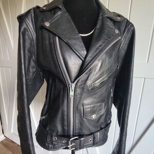 Vintage 90s Leather Biker Jacket | Real Leather Moto
